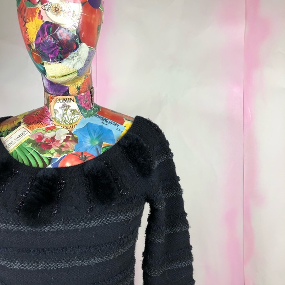 Anthro Leifsdottir Metallic Fur Striped Sweater Dress - Picture 2 of 7